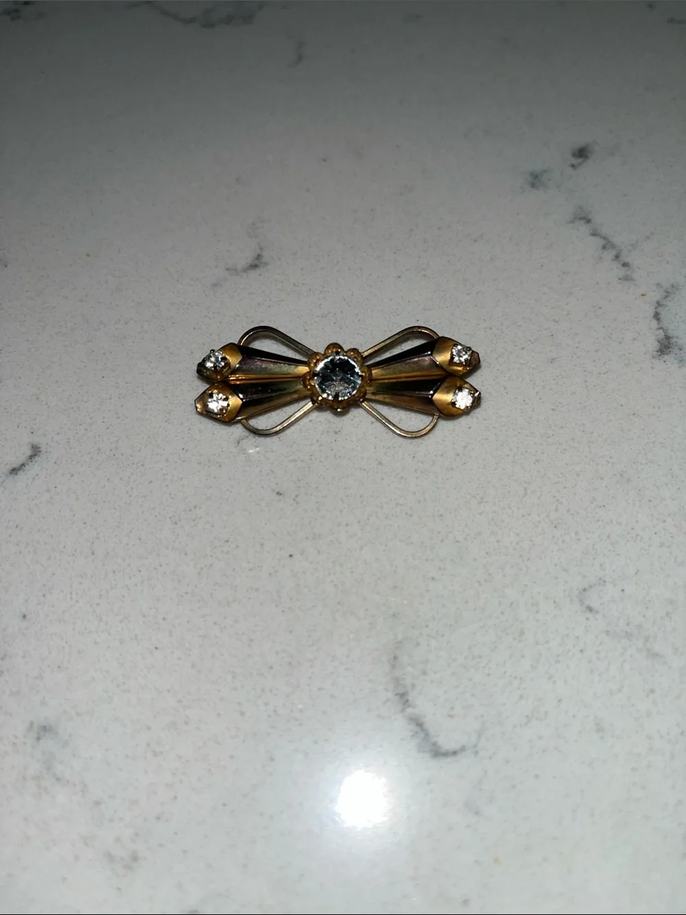 Gold-Tone Vintage Bow Brooch with Clear Crystals -Vintage 1940's 1950's